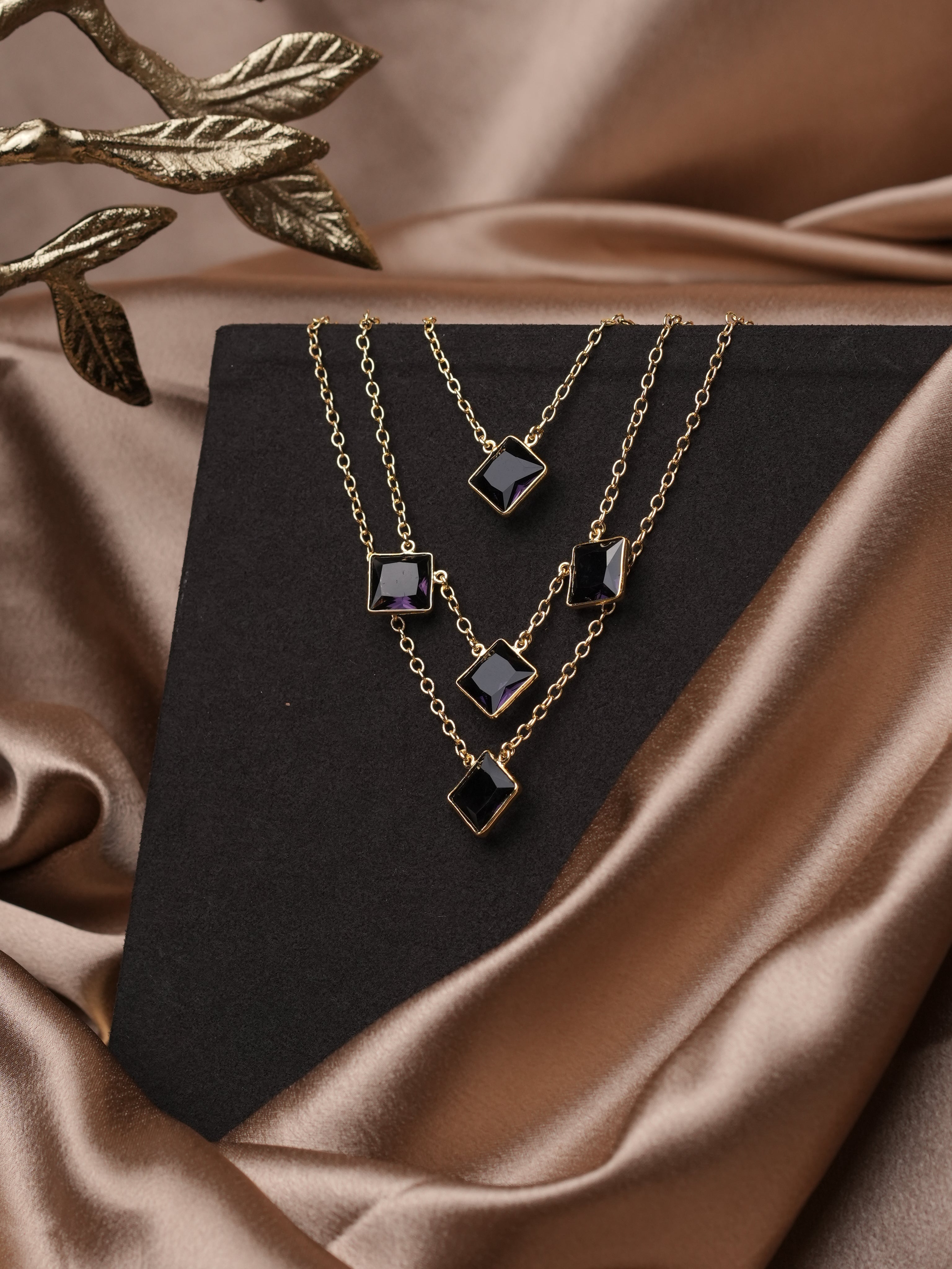 Quintet stone 3 layer necklace