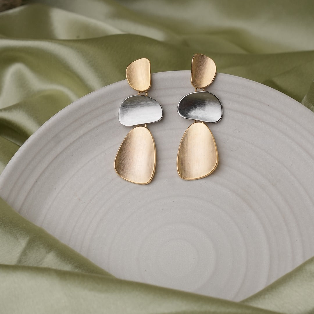 DUAL TONED IRREGULAR DROP EARRINGS