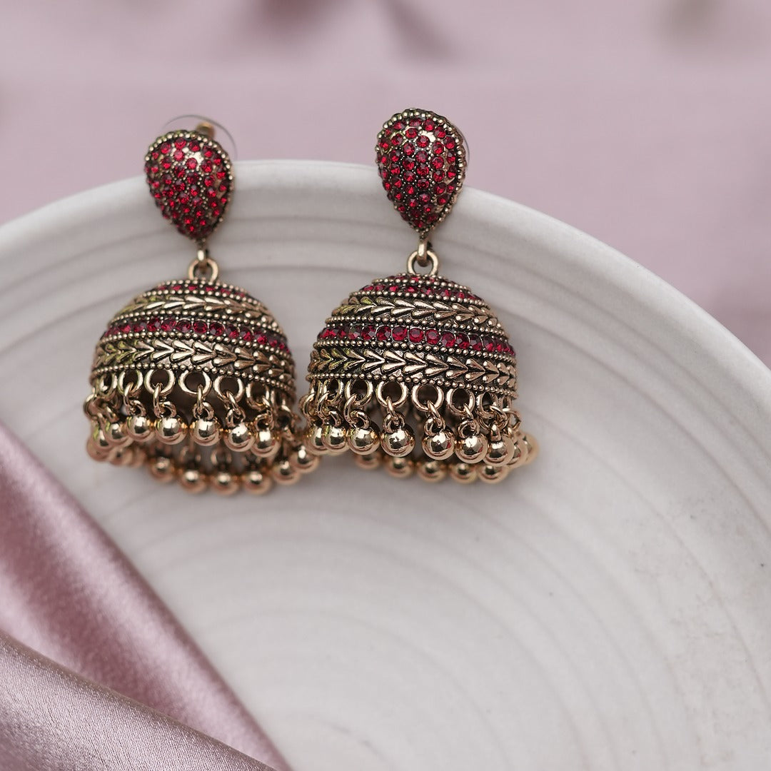 VIDHYA RED STONE JHUMKAS
