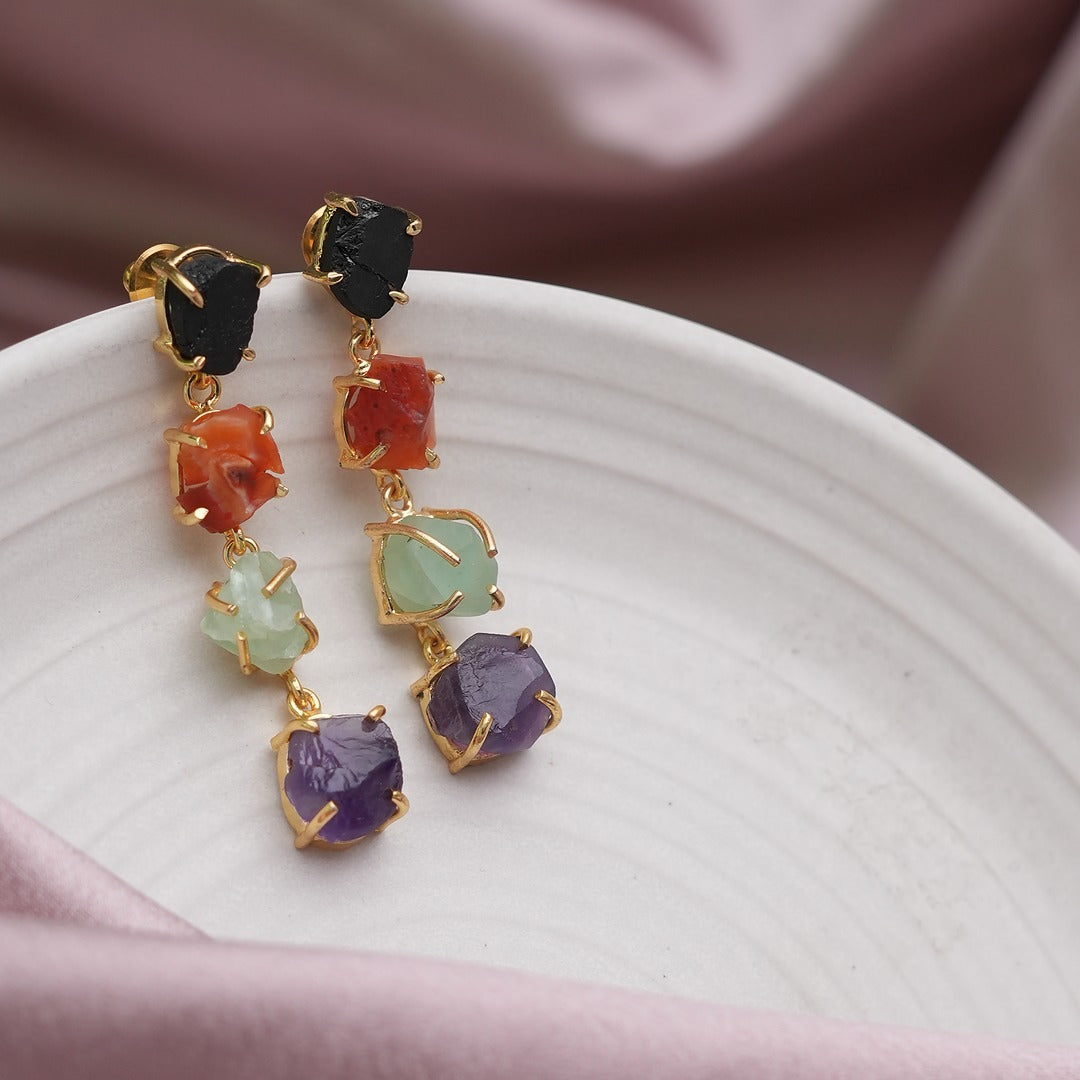 MULTICOLOR ROUGH STONE EARRINGS