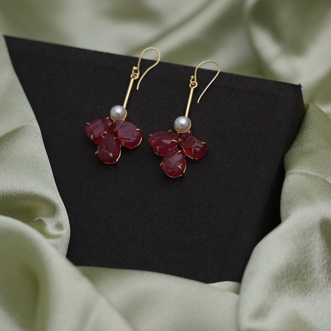 CORAL TRIFLOWER RAWSTONE EARRINGS