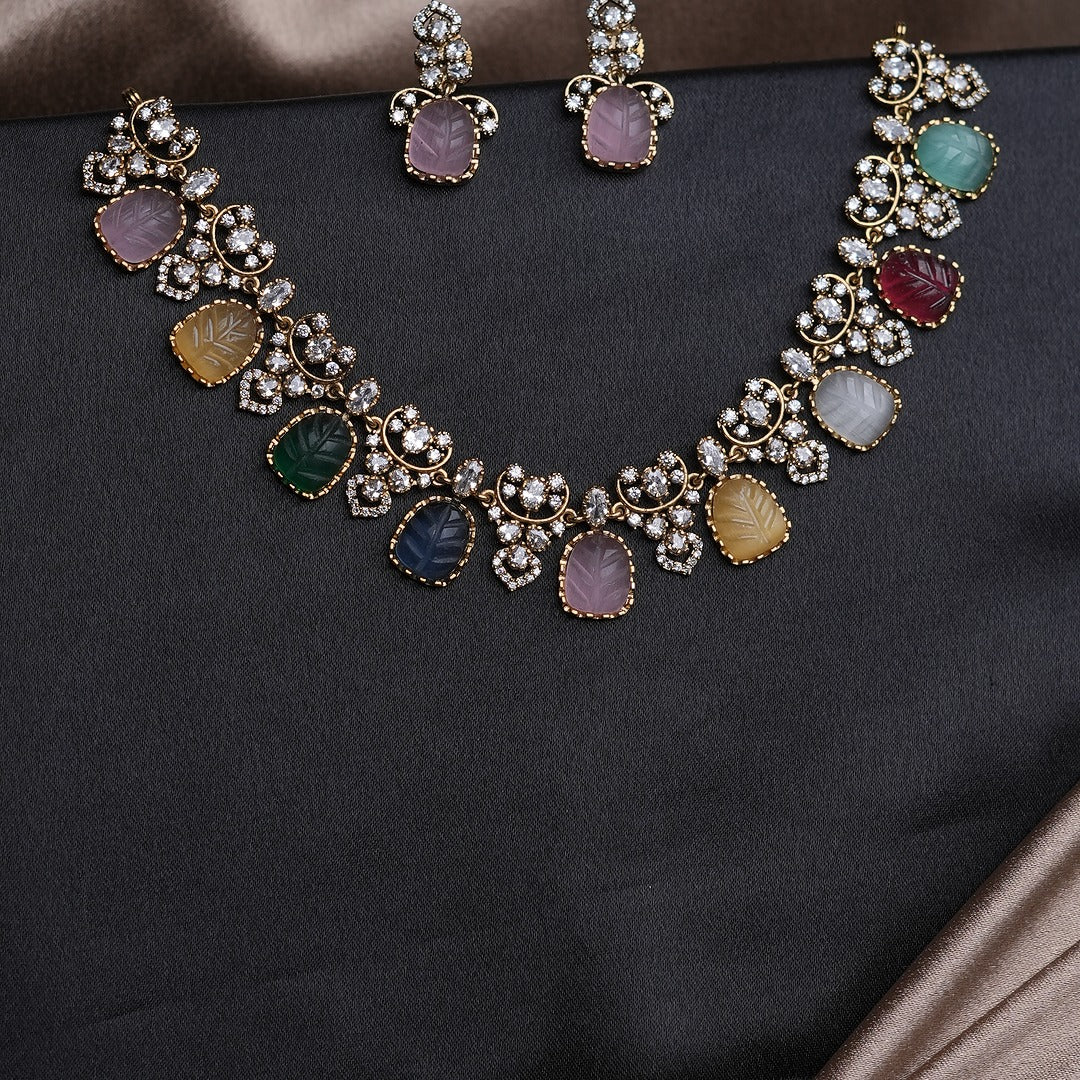 RAINBOW STONE EMBELLISHED AD NECKPIECE SET