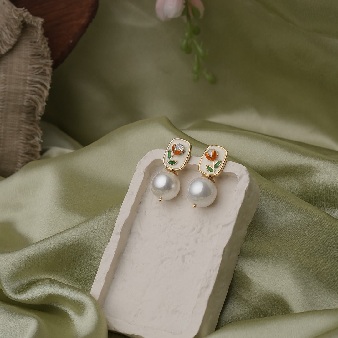 FLORAL PEARL DROP EARRINGS