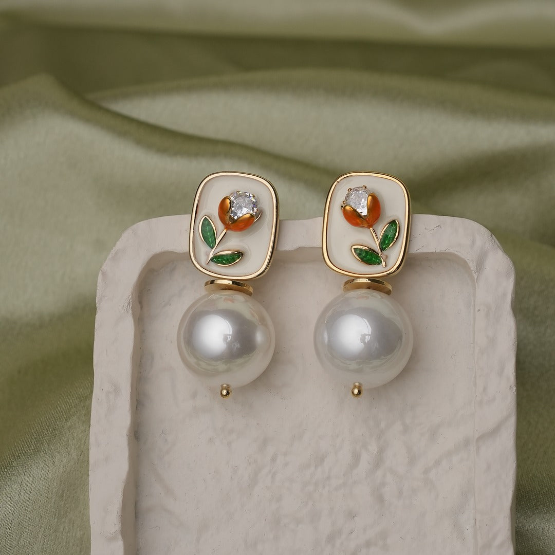 FLORAL PEARL DROP EARRINGS