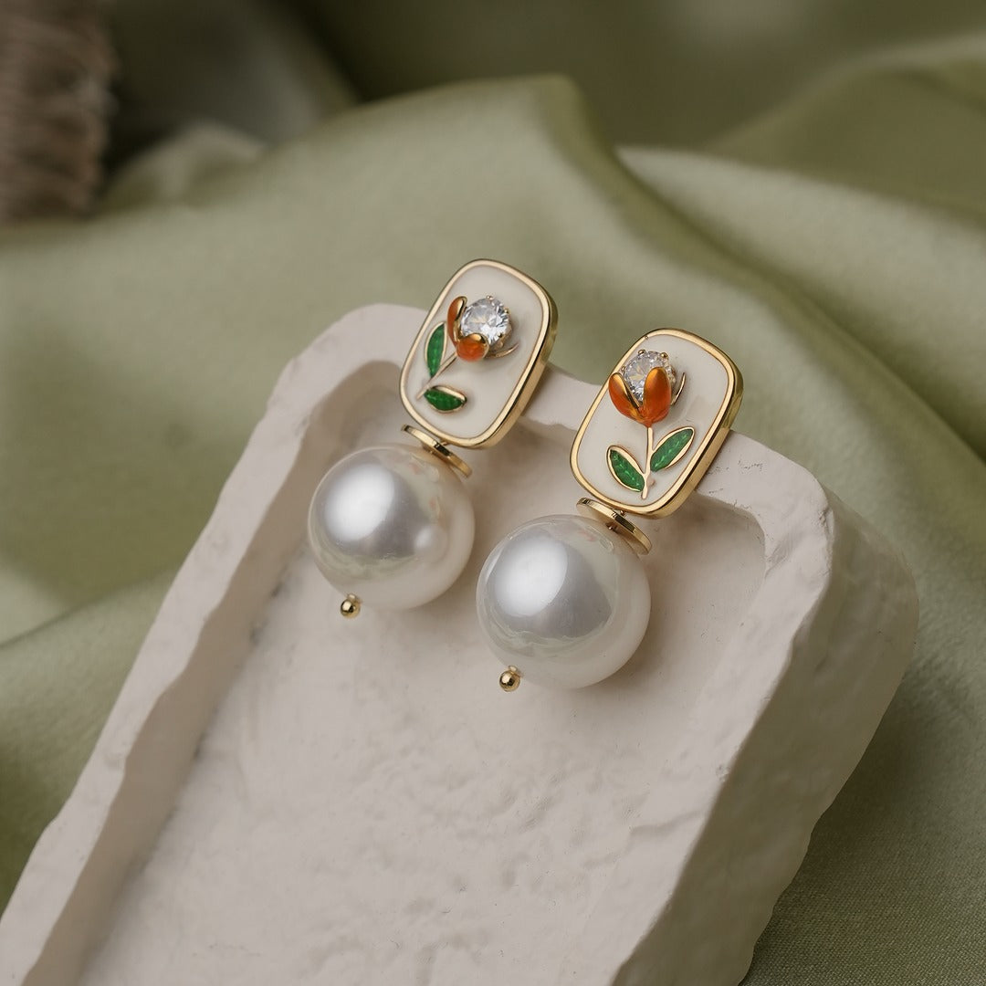 FLORAL PEARL DROP EARRINGS