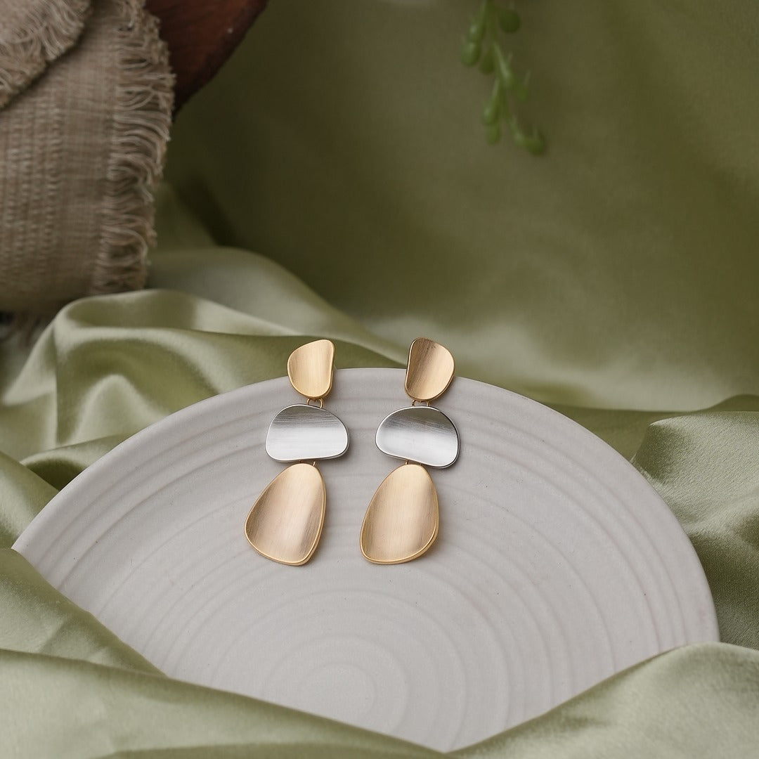 DUAL TONED IRREGULAR DROP EARRINGS