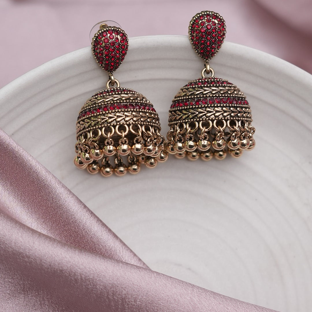 VIDHYA RED STONE JHUMKAS