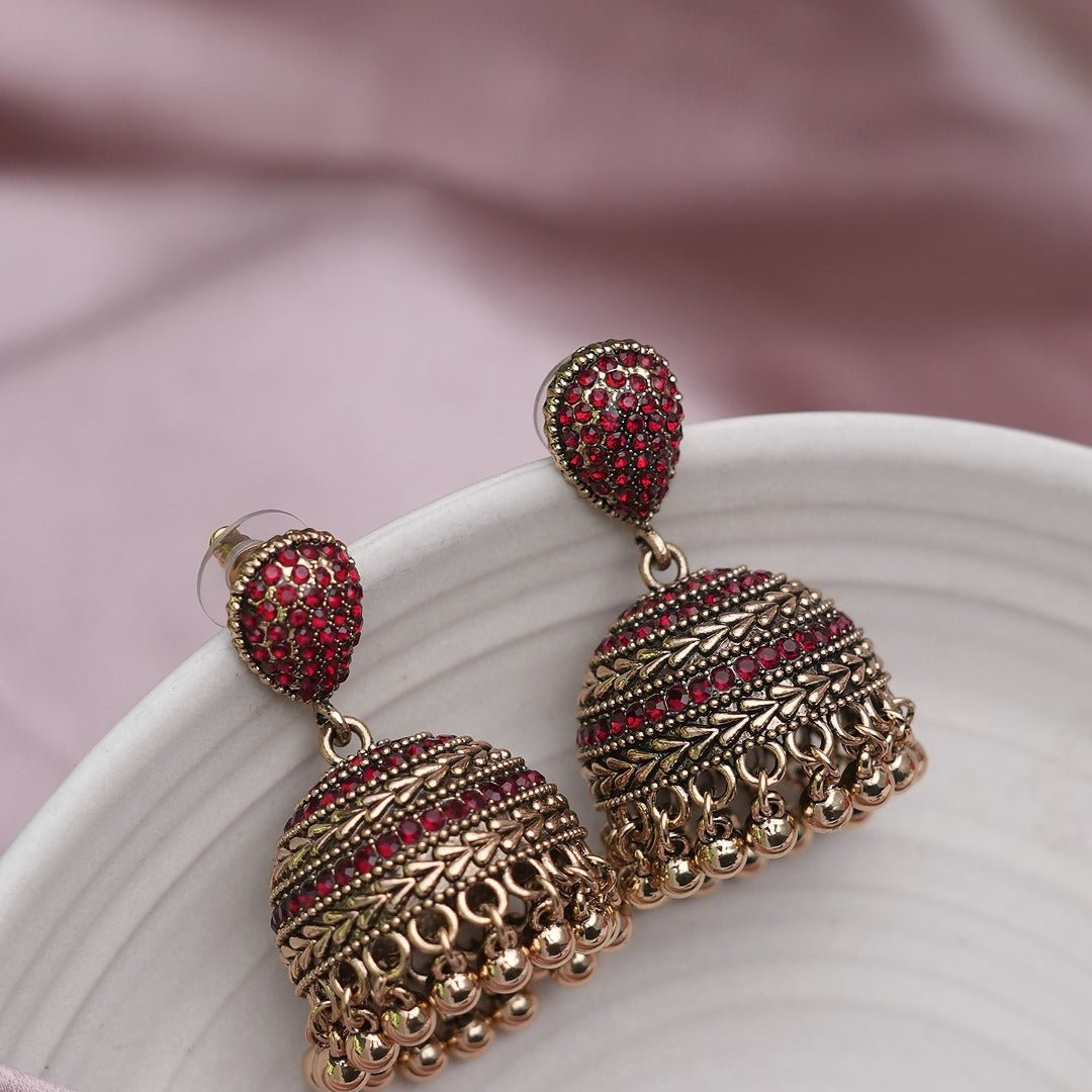 VIDHYA RED STONE JHUMKAS