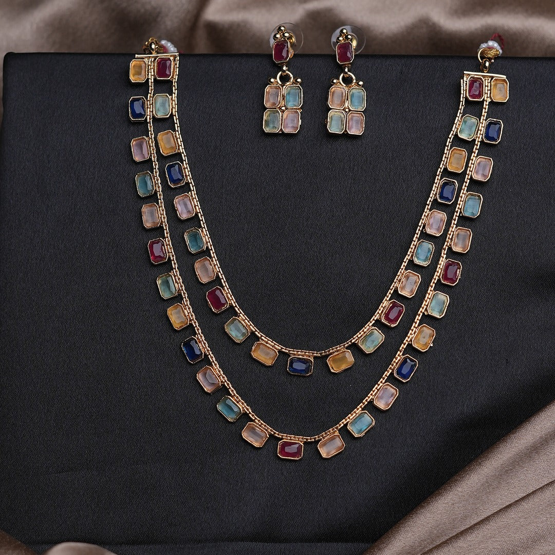 2 LAYER MUITICOLOR NECKLACE SET