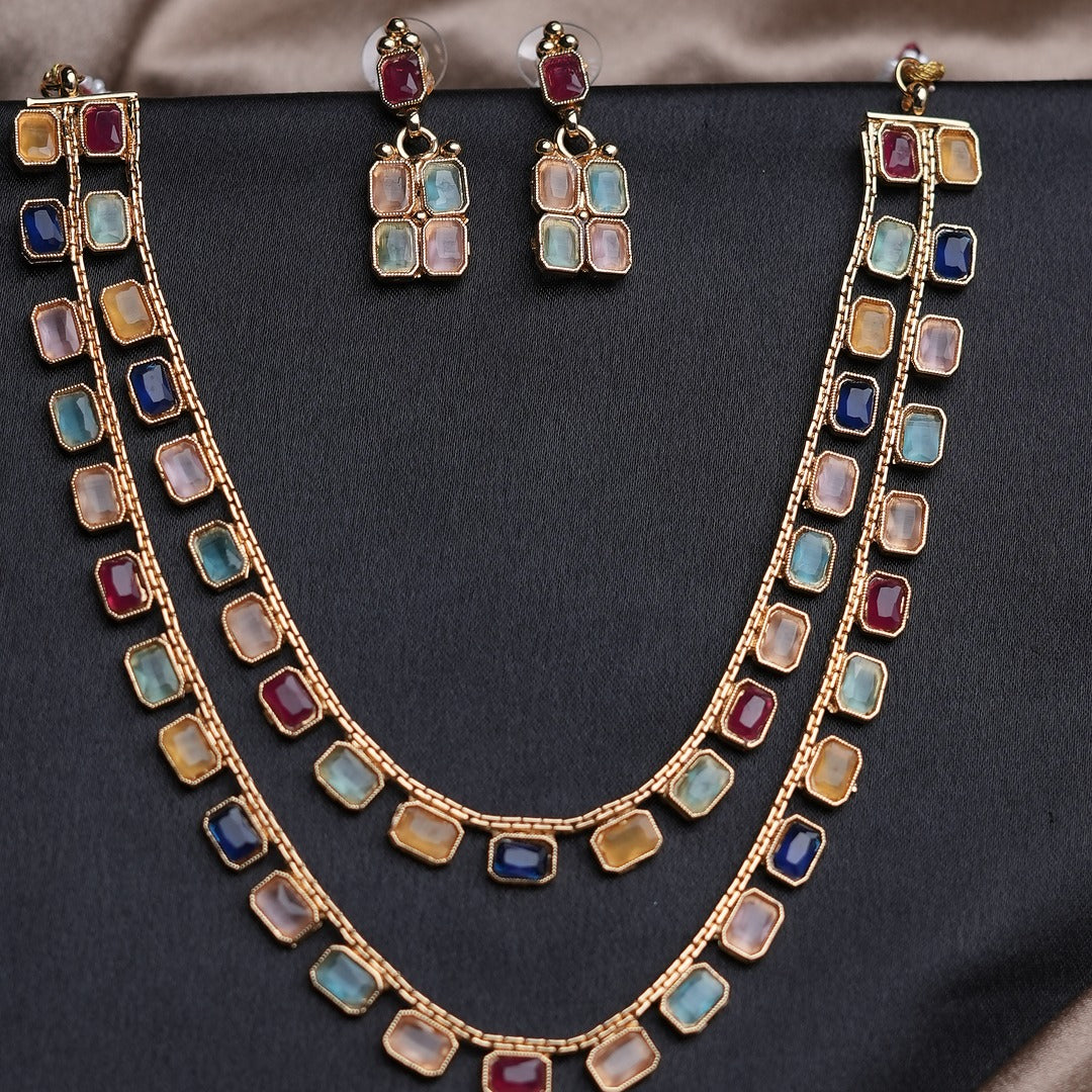 2 LAYER MUITICOLOR NECKLACE SET