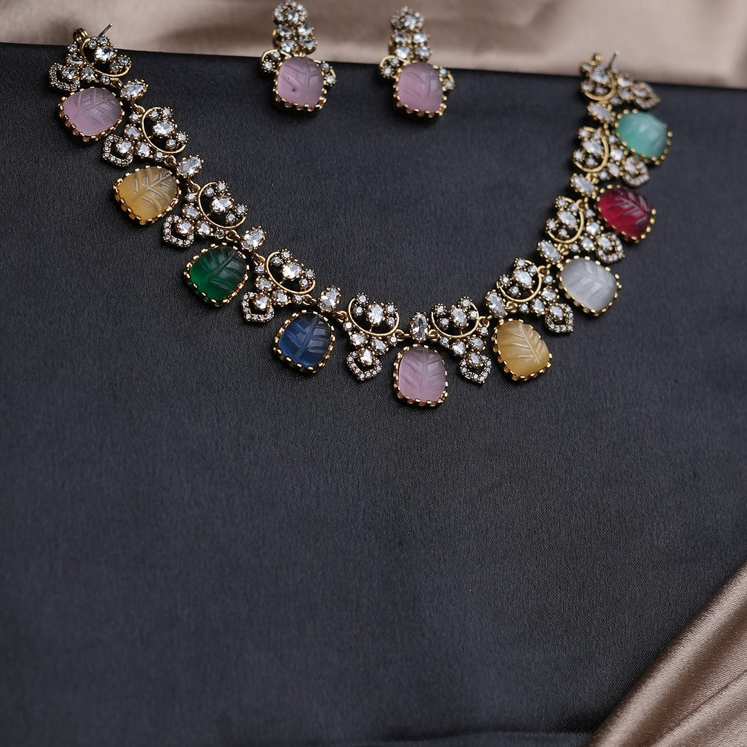 RAINBOW STONE EMBELLISHED AD NECKPIECE SET